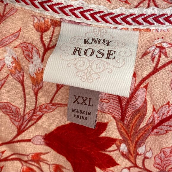 Knox Rose XXL Floral Pink & Red Button-Up Blouse With Smocked Waist & Puff Sleev - Picture 4 of 9